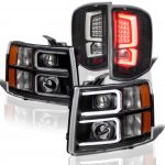 Chevy Silverado 3500HD 2007-2014 Black Custom DRL Projector Headlights LED Tail Lights