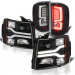2007 Chevy Silverado 3500HD Black Tube DRL Projector Headlights Custom LED Tail Lights