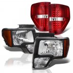 Ford F150 2009-2014 Black Headlights and Red LED Tail Lights