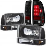 Ford F250 1999-2004 Black Headlights Set and LED Tail Lights