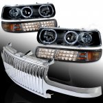 Chevy Suburban 2000-2006 Chrome Vertical Grille and Black Projector Headlights Set