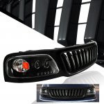 2002 Ford F150 Black Vertical Grille and Halo Projector Headlights Set