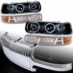 Chevy Suburban 2000-2006 Chrome Vertical Grille and Black Projector Headlights Set