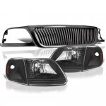 Ford Expedition 1999-2002 Black Vertical Grille and Headlights Set