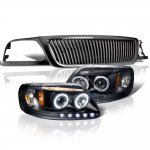 Ford Expedition 1999-2002 Black Vertical Grille Halo Projector Headlights LED