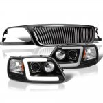 Ford Expedition 1999-2002 Black Vertical Grille Tube DRL Projector Headlights