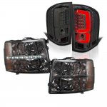 Chevy Silverado 2500HD 2007-2014 Smoked DRL Headlights and LED Tail Lights