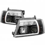 Ford F150 2004-2008 Black LED Tube DRL Projector Headlights