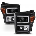 2013 Ford F550 Super Duty Black LED Tube Projector Headlights DRL