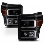 Ford F250 Super Duty 2011-2016 Black Smoked LED DRL Projector Headlights