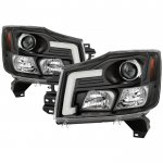 2007 Nissan Armada Black LED Tube DRL Projector Headlights