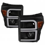 2012 Ford F550 Super Duty Black LED Tube DRL Projector Headlights