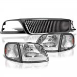 Ford Expedition 1999-2002 Black Grille Clear Headlights Set