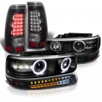 2001 Chevy Silverado 2500 Black Halo Projector Headlights LED Bumper Tail Lights