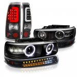 Chevy Silverado 3500 2001-2002 Black Halo Projector Headlights LED Bumper Tube Tail Lights