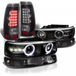 2001 Chevy Silverado 3500 Black Halo Projector Headlights LED Tail Lights