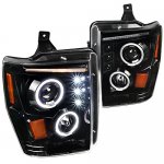 2009 Ford F350 Super Duty Glossy Black Halo Projector Headlights with LED