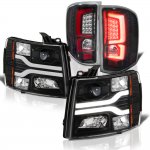 2007 Chevy Silverado 3500HD Black Tube DRL Projector Headlights Custom LED Tail Lights Red Tube