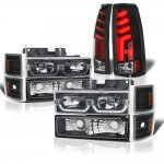 Chevy Tahoe 1995-1999 Black LED DRL Headlights Custom Tube LED Tail Lights