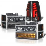 Chevy Suburban 1994-1999 Black LED DRL Headlights Set Custom Tube LED Tail Lights