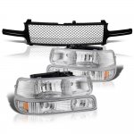 Chevy Suburban 2000-2006 Black Mesh Grille and Clear Headlights Set