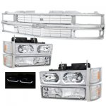 Chevy 2500 Pickup 1988-1993 Chrome Grille and LED DRL Headlights Set