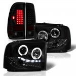 Ford F250 Super Duty 2005-2007 Black Smoked Halo Projector Headlights LED Tail Lights