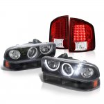 1999 Chevy S10 Black Halo Projector Headlights Set Red LED Tail Lights