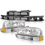 1999 Chevy S10 Black Grille and Clear Headlights Set