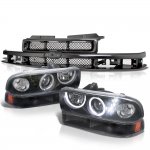 1999 Chevy S10 Black Grille LED Halo Projector Headlights Set