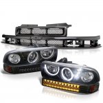 Chevy Blazer 1998-2005 Black Grille Halo Projector Headlights LED Bumper Lights
