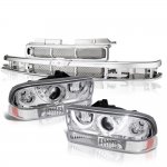 1998 Chevy S10 Chrome Grille LED Halo Projector Headlights Set