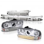 1999 Chevy S10 Chrome Grille Halo Projector Headlights LED Bumper Lights