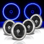 1969 Ford Mustang Blue LED Halo Black Sealed Beam Headlight Conversion