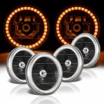 1969 Ford Mustang Amber LED Halo Black Sealed Beam Headlight Conversion