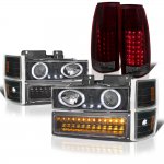 Chevy 3500 Pickup 1994-1998 Black Halo Projector Headlights LED DRL Tinted LED Tail Lights