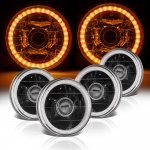 1975 Buick Electra Amber LED Halo Black Sealed Beam Projector Headlight Conversion