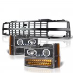 Chevy 1500 Pickup 1988-1993 Black Grille Halo Projector Headlights LED Bumper Lights