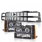 Chevy 1500 Pickup 1988-1993 Black Grille LED Halo Projector Headlights Set