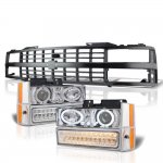 Chevy 2500 Pickup 1988-1993 Black Grille Halo Clear Projector Headlights LED Bumper Lights