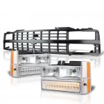Chevy 3500 Pickup 1988-1993 Black Grille Clear Headlights LED Bumper Lights