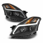 2009 Nissan Altima Coupe Black LED DRL Projector Headlights