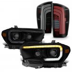 Toyota Tacoma SR 2016-2023 Black Smoked Projector Headlights LED Tail Lights Sequential Tube Signal