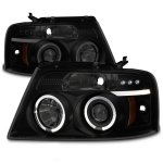 Ford F150 2004-2008 Black Smoked Halo Projector Headlights with LED