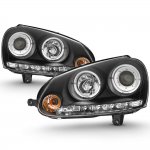 2006 VW Golf Black Halo Projector Headlights with LED Daytime Running Lights