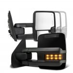 Ford F450 Super Duty 1999-2007 Glossy Black Tow Mirrors Smoked LED Lights Power Heated