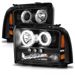 2007 Ford F450 Super Duty Black Projector Headlights with Halo and LED