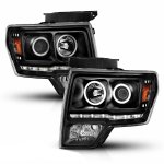 2009 Ford F150 Black Projector Headlights with LED Halo Tube