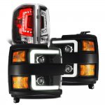 Chevy Silverado 3500HD 2015-2019 Black DRL Projector Headlights Custom LED Tail Lights