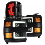 Chevy Silverado 3500HD 2015-2019 Black DRL Projector Headlights Smoked Custom LED Tail Lights